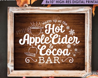 Hot Cocoa, Apple Cider, Warm Up at the Hot Apple Cider & Cocoa Bar Fall Autumn Halloween, Rustic wood Style PRINTABLE 8x10" Instant Download