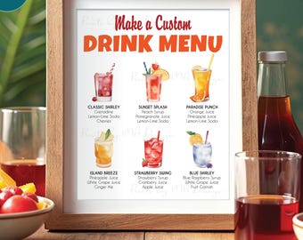 Editable Beverage Menu Sign, DIY Signature Drink Station, Lemonade, Custom PRINTABLE 8x10/16x20” Cocktail Sign <Edit Yourself with Corjl>