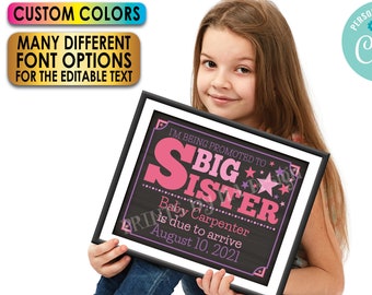 I'm Being Promoted to Big Sister Pregnancy Announcement Sign, Custom PRINTABLE 16x20” Chalkboard Style Baby #2 Sign <Edit Yourself w/Corjl>