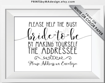 Bridal Shower Address an Envelope Sign, Help the Busy Bride-to-Be by Being the Addressee Sign, B&W PRINTABLE 5x7” Bridal Shower Sign <ID>