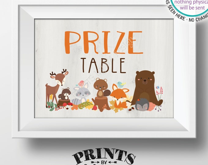 Prize Table Sign, Woodland Baby Shower Prize Sign, Woodland Animals, Forest Friends Baby Shower Decor, PRINTABLE 5x7” Baby Shower Sign <ID>