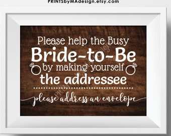Bridal Shower Address an Envelope Sign, Help the Busy Bride-to-Be by being the Addressee, PRINTABLE 5x7” Rustic Wood Style Sign <ID>