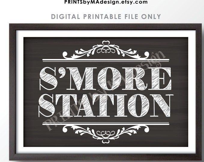 S'more Station Sign, Smore Bar Sign, Large PRINTABLE 24x36" Chalkboard Style S'more Sign, Instant Download <ID>