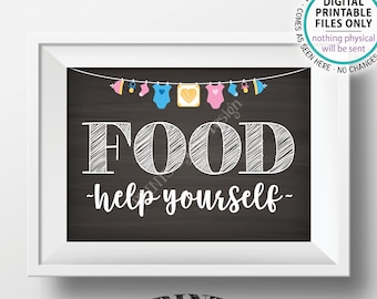 Food Sign, Help Yourself, Buffet Sign, Appetizers, Baby Shower Decorations, Neutral Clothesline, PRINTABLE 5x7” Chalkboard Style Sign <ID>