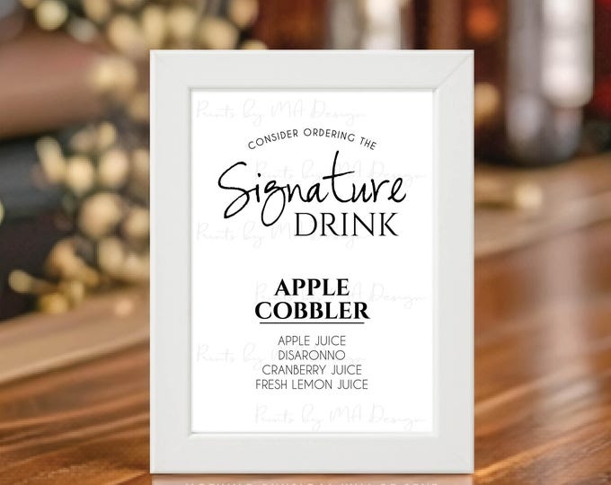 Custom Signature Drink Sign, Cocktail Bar Menu, Drink Selection, Wedding, Alcohol Option, PRINTABLE 5x7” Drink Menu Sign