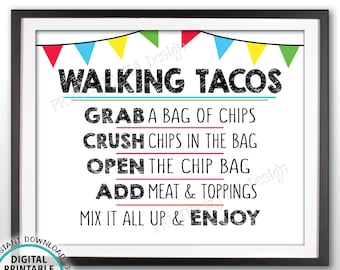 Walking Tacos Sign, Taco Bar Sign, Taco Station, Cinco de Mayo, Sweet Sixteen Birthday, Graduation Party, PRINTABLE 8x10” Taco Sign <ID>