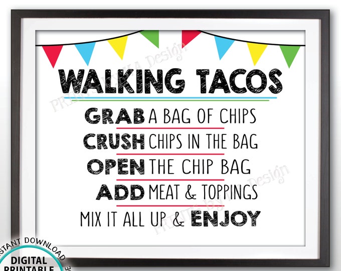 Walking Tacos Sign, Taco Bar Sign, Taco Station, Cinco de Mayo, Sweet Sixteen Birthday, Graduation Party, PRINTABLE 8x10” Taco Sign <ID>