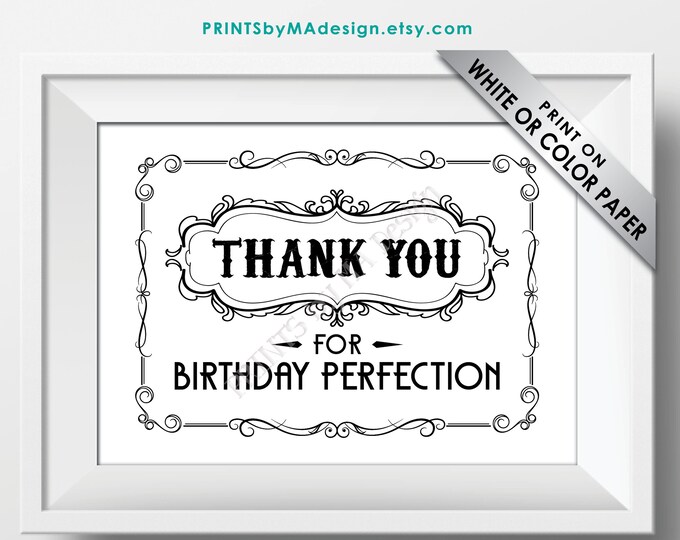 Thank You Card, Birthday Thanks, Thank You for Birthday Perfection, Vintage Whiskey B-day Party Aged to Perfection, PRINTABLE 5x7" File <ID>