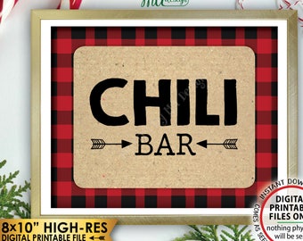 Lumberjack Chili Bar Sign, Buffalo Plaid Chili Station Sign, Red Checker Christmas Decorations, PRINTABLE 8x10” Instant Download Chili Sign