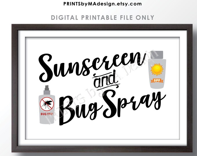 Sunscreen and Bug Spray Signs, Graduation Party Decoration, Garden Wedding, Backyard BBQ Summer Party, Pool Party, PRINTABLE 4x6” Sign <ID>