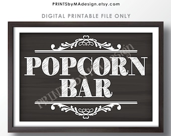 Popcorn Bar Sign, Popcorn Party, Large Popcorn Sign, PRINTABLE Chalkboard Style 24x36" Popcorn Sign <ID>