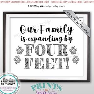 Getting a Pet Sign Family is Expanding by Four Feet, Growing by 4 ft, Puppy Dog Kitten Kitty Cat, PRINTABLE 8x10/16x20” Pet Reveal Sign &lt;ID&gt;