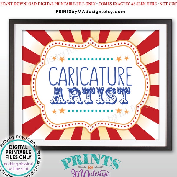 Caricature Artist Sign, Caricature Artist Carnival Theme Party Sign, Caricature Sign, Circus Theme Party, PRINTABLE 8x10/16x20” Sign <ID>