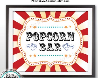 Carnival Popcorn Bar Sign, Circus Popcorn Station, Carnival Theme Birthday Treat, Food, PRINTABLE 8x10/16x20” Carnival Popcorn Sign <ID>