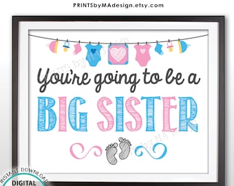 Pregnancy Announcement, You're Going to be a Big Sister, Pregnant, Expecting Baby Number 2, PRINTABLE 8x10” Baby #2 Reveal Sign/Card <ID>