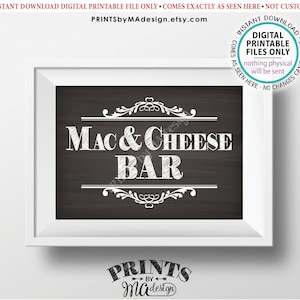 Placa de Mac e Cheese Bar, construa sua própria tigela de macarrão com queijo, macarrão com queijo, macarrão, placa de Mac-N-Cheese estilo quadro-negro 5 x 7 &quot;IMPRIMÍVEL