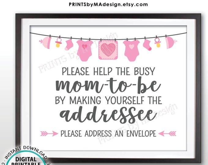Baby Shower Address an Envelope Sign, Help the Mom-to-Be Address an Envelope Addressee, Pink Baby Shower Decor, PRINTABLE 8x10” Sign <ID>