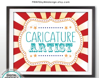 Caricature Artist Sign, Caricature Artist Carnival Theme Party Sign, Circus Party, Teal/Turquoise, PRINTABLE 8x10/16x20” Sign <ID>