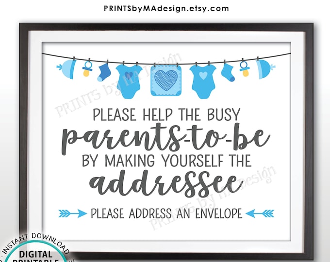 Baby Shower Address an Envelope Sign, Help the Parents-to-Be Address an Envelope, Blue Baby Shower Decoration Boy, PRINTABLE 8x10” Sign <ID>