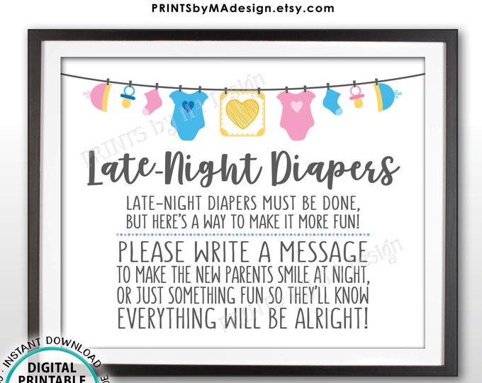 Late Night Diaper Sign, Late-Night Diapers Sign some Diaper Thoughts, Pink & Blue PRINTABLE 8x10” Gender Neutral Sign <ID>