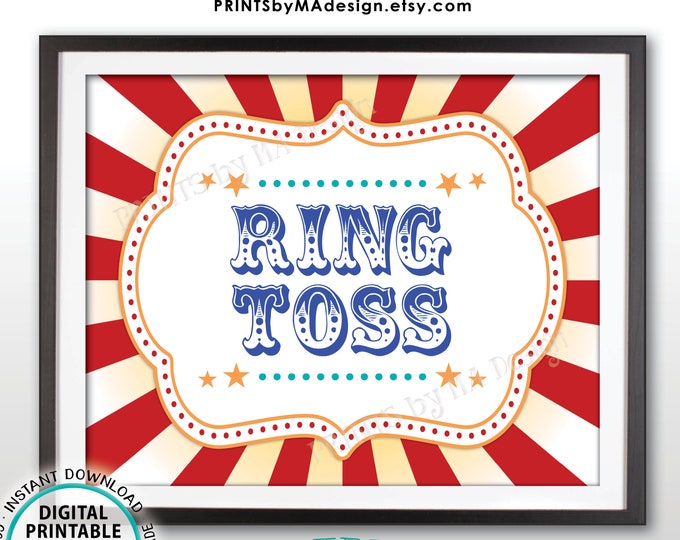 Carnival Ring Toss Sign, Carnival Party Sign, Circus Games, Circus Party, Circus Activities, Birthday, PRINTABLE 8x10/16x20” Game Sign <ID>