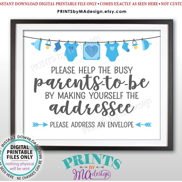 Baby Shower Address an Envelope Sign, Help the Parents-to-Be Address an Envelope, Blue Baby Shower Decoration Boy, PRINTABLE 8x10” Sign <ID>