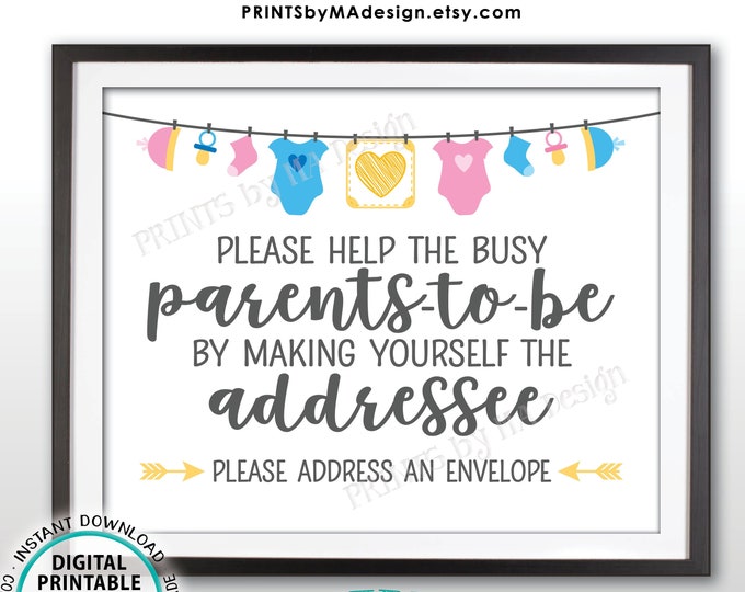 Baby Shower Address an Envelope Sign, Help the Parents-to-Be Address an Envelope, Neutral Baby Shower Decoration, PRINTABLE 8x10” Sign <ID>