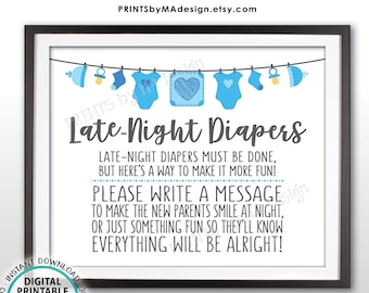 Late Night Diaper Sign, Late-Night Diapers Sign the Diaper Thoughts, It's a Boy, Blue PRINTABLE 8x10” Baby Shower Game Sign <ID>