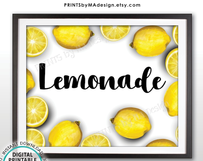 Lemonade Sign, Refreshing Summer Drinks, PRINTABLE 8x10” Watercolor Style Sign <ID>