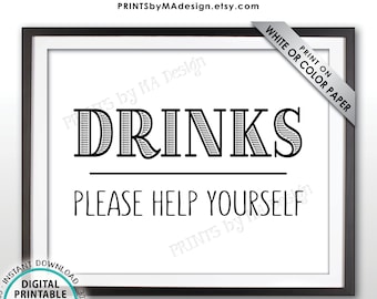Drinks Sign, Please Help Yourself to a Beverage Station Sign, PRINTABLE 8x10” Drink Sign <ID>