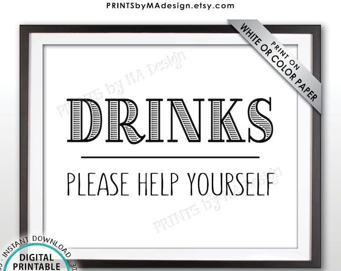 Drinks Sign, Please Help Yourself to a Beverage Station Sign, PRINTABLE 8x10” Drink Sign <ID>