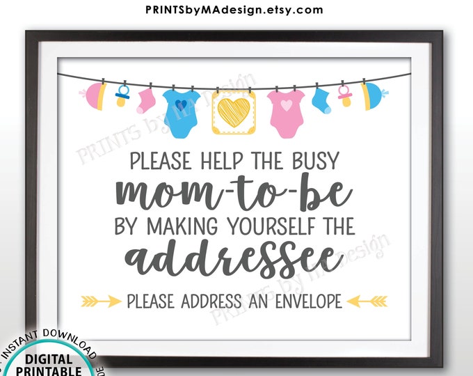 Baby Shower Address an Envelope Sign, Help the Mom-to-Be Address an Envelope Addressee, Neutral Baby Shower Decor, 8x10” PRINTABLE sign <ID>