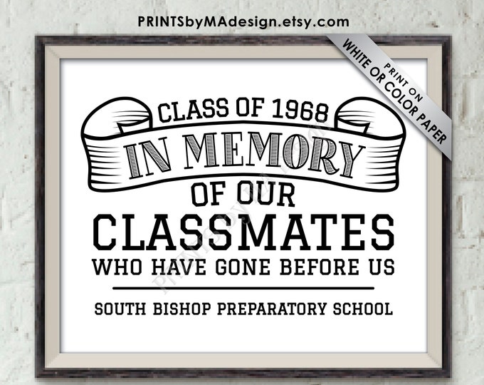 In Memory Sign for Reunion Memorial, In Memoriam of the Classmates Who Have Gone Before Us, B&W PRINTABLE 8x10” Class Reunion Memory Sign