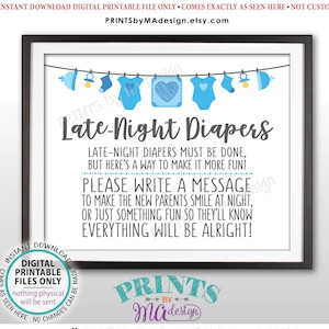 Late Night Diaper Sign, Late-Night Diapers Sign the Diaper Thoughts, It&#39;s a Boy, Blue PRINTABLE 8x10” Baby Shower Game Sign &lt;ID&gt;