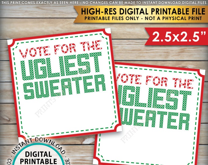 Ugly Christmas Sweater Party Voting Ballots, Vote for the Ugliest Christmas Sweater, Tacky Sweater, Instant Download PRINTABLE 2.5" Ballots