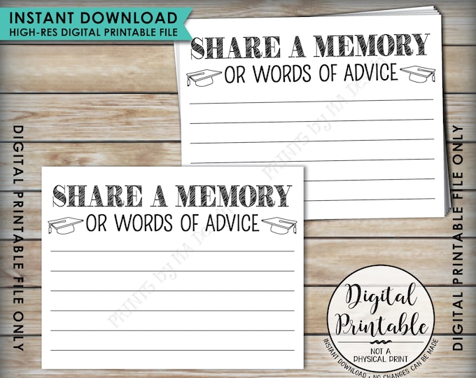 Share a Memory or Words of Advice Graduation Advice, Write a Memory or Advice Card, Graduation Party, 8.5x11" Printable Instant Download