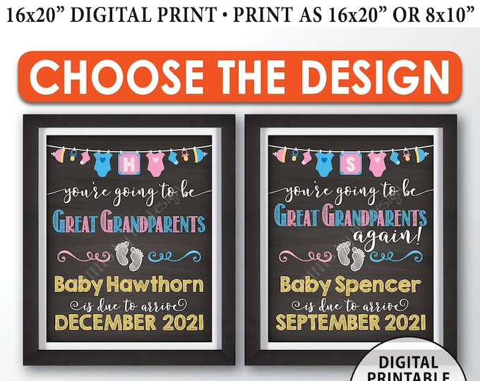 Going to be Great Grandparents Pregnancy Announcement Sign, Great Grandparents Again, PRINTABLE 8x10/16x20” Chalkboard Style Sign