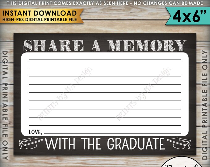 Share a Memory with the Grad, Graduation Party, Share Memories, Write, Leave a Memory, 4x6” Chalkboard Style Printable Instant Download