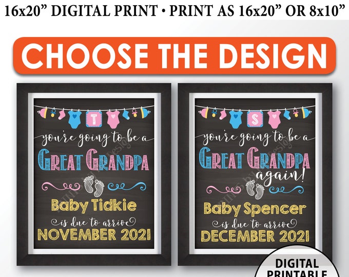 You're Going to be a Great Grandpa Pregnancy Announcement Sign, Great Grandpa Again, PRINTABLE 8x10/16x20” Chalkboard Style Sign