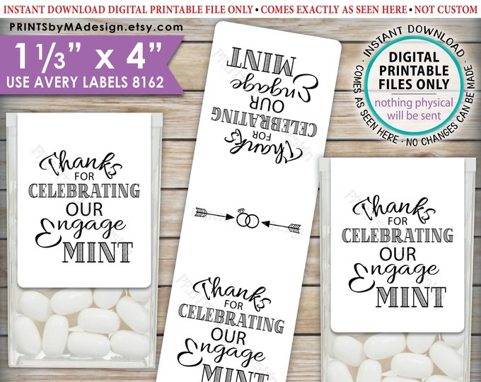 Engagement Tic Tac Labels, EngageMINT, Engagement Party Candy, Tic Tacs, Print As Many As You Need, 8162, 1-1/3x4" PRINTABLE Stickers <ID>