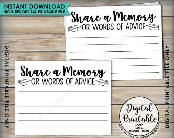 Share a Memory or Words of Advice Graduation Advice, Write a Memory or Advice Card, Graduation Party, 8.5x11" Printable Instant Download