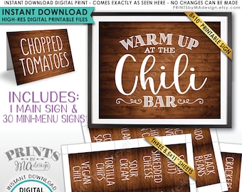 Chili Bar Sign and Labels, Chili Buffet, Build Your Own Bowl of Chili Station, Rustic Wood Style PRINTABLE Instant Download Sign & Labels