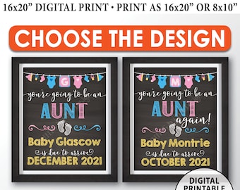 You're Going to be an Aunt Pregnancy Announcement Sign, Aunt Again, PRINTABLE 8x10/16x20” Chalkboard Style Aunt Reveal Sign