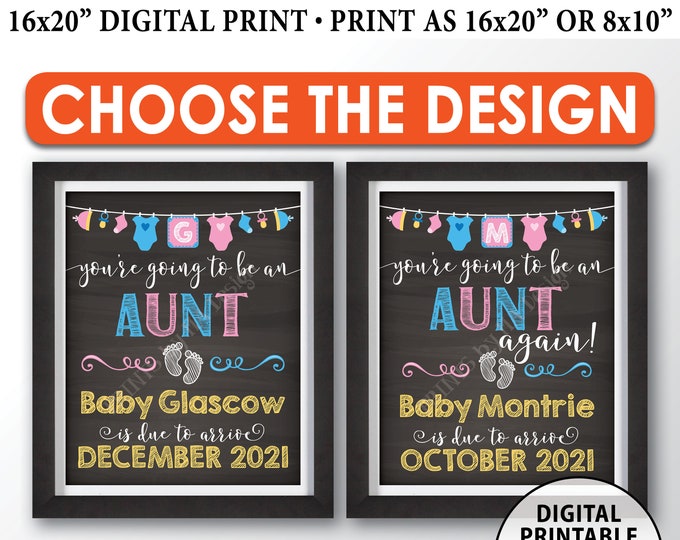 You're Going to be an Aunt Pregnancy Announcement Sign, Aunt Again, PRINTABLE 8x10/16x20” Chalkboard Style Aunt Reveal Sign