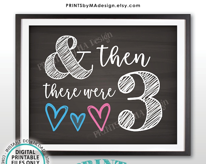 And Then There Were 3 Gender Reveal Sign, It's a Boy, Blue Pregnancy Announcement, PRINTABLE 8x10/16x20” Chalkboard Style Baby Reveal <ID>