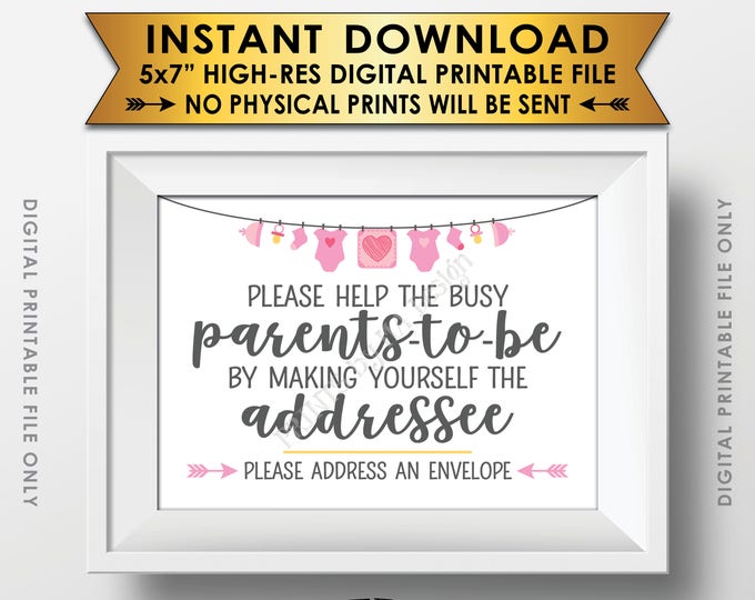 Baby Shower Address an Envelope Sign, Help the Parents-to-Be Address an Envelope, Pink Baby Shower Decoration, PRINTABLE 5x7” Sign <ID>