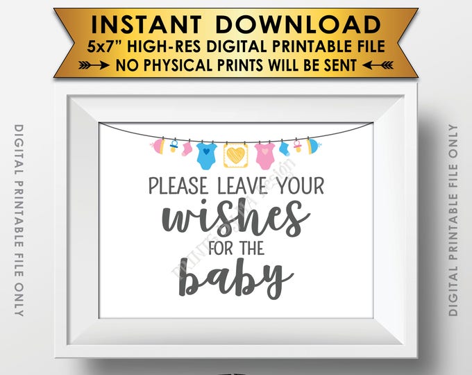 Wishes for Baby Sign, Please Leave your Wishes for the Baby Shower Sign, Baby Wishes Shower Decoration, 5x7” PRINTABLE sign <ID>