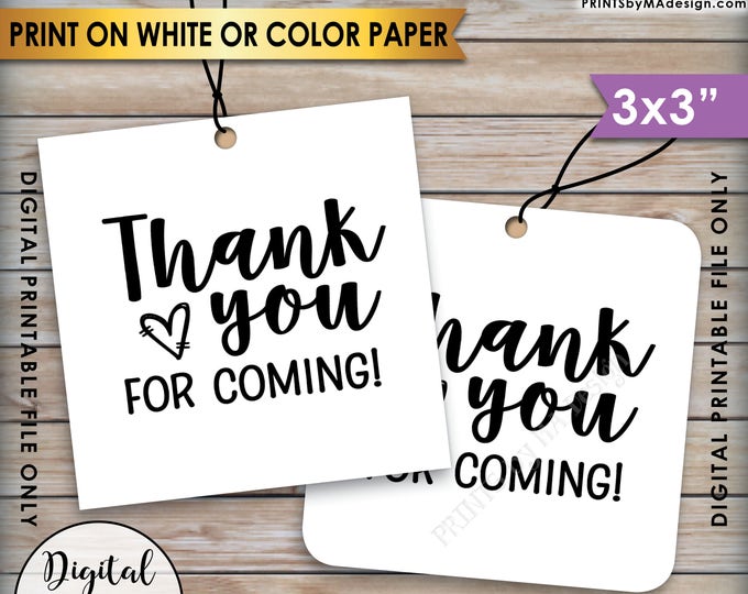 Thank You Tags, Thank You for Coming Tags, Wedding Tags, Birthday Party, Graduation Party, 3x3" tags on 8.5x11" Printable Instant Download