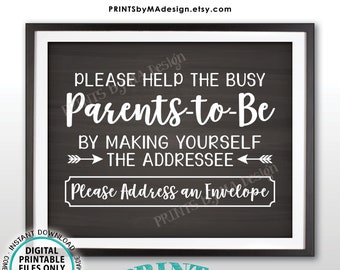 Baby Shower Address Envelope Sign, Help Parents-to-Be Address an Envelope, Baby Shower Decor, PRINTABLE 8x10” Chalkboard Style Sign <ID>