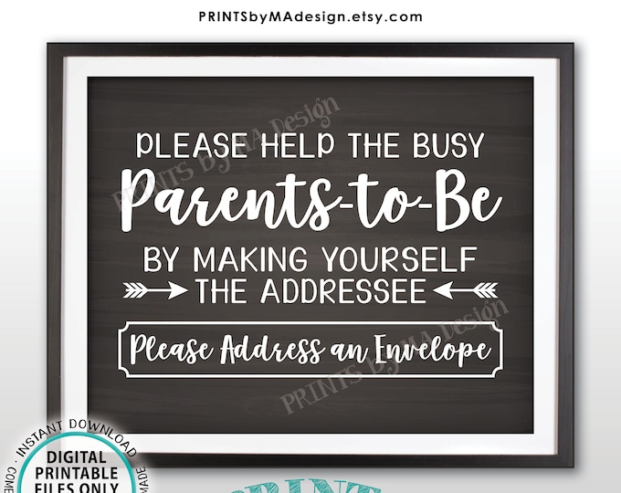 Baby Shower Address Envelope Sign, Help Parents-to-Be Address an Envelope, Baby Shower Decor, PRINTABLE 8x10” Chalkboard Style Sign <ID>